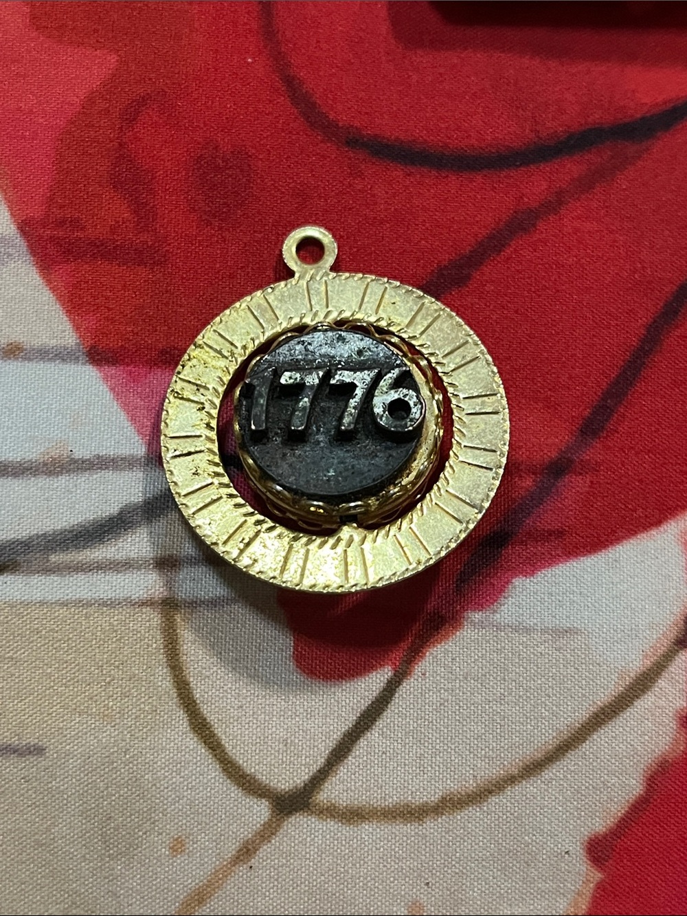 Vintage Gold and Black '1776' Round Medallion Pendant